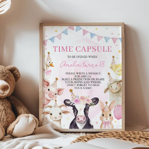 Pink Farmyard Birthday Party Time Capsule Sign