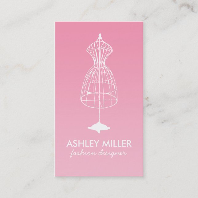 Pink Fashion Designer Dress Form Business Card (Front)