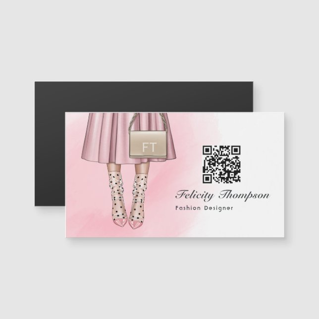 Pink Fashion Designer Monogram QR Code (Front/Back)