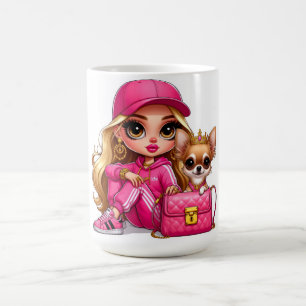 Pink Fashion Doll and Puppy Fleece Blanket Coffee Mug