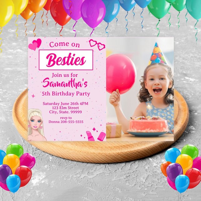 Pink Fashion Doll Photo Birthday Invitation (Creator Uploaded)