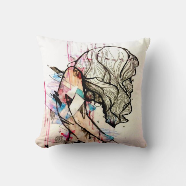 pink fashion illustration girly emotional art cushion (Front)