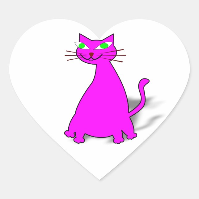 Pink Fat Cat Heart Sticker (Front)