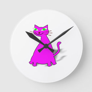 Pink Fat Cat Round Clock
