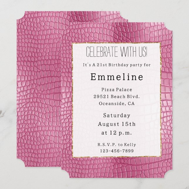 Pink Faux Alligator Animal Birthday Invitation (Front/Back)