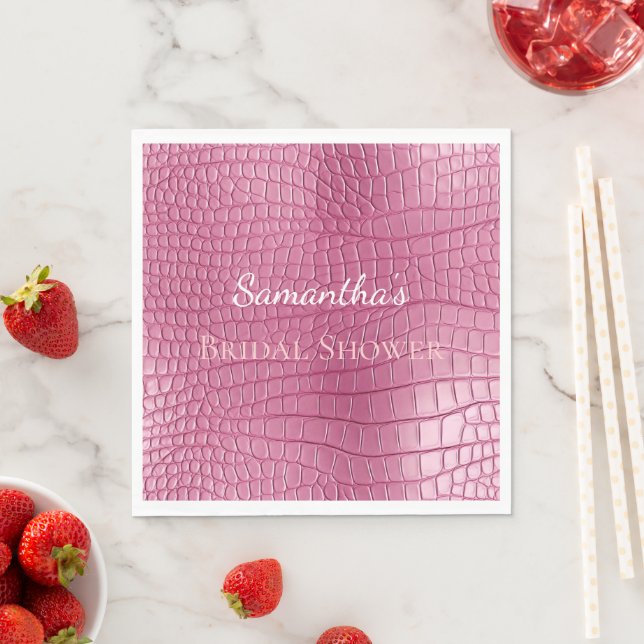 Pink Faux Alligator Animal Bridal Shower Napkin (Insitu)