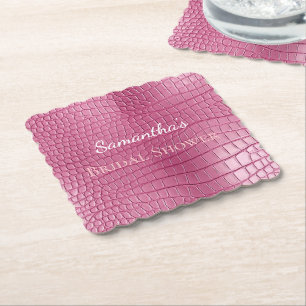 Pink Faux Alligator Animal Bridal Shower Paper Coaster