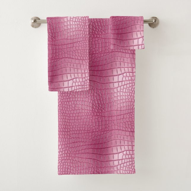 Pink Faux Alligator Animal Print Bath Towel Set (Insitu)