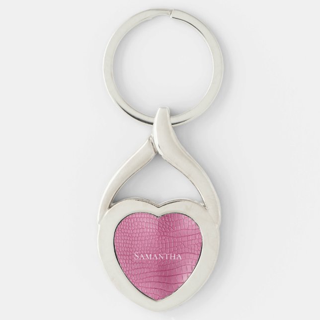 Pink Faux Alligator Animal Print Key Ring (Front)