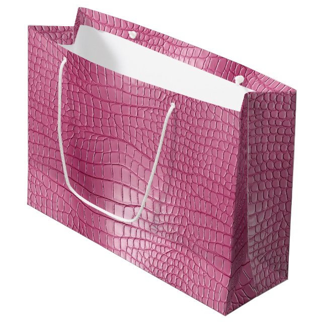 Pink Faux Alligator Animal Print Large Gift Bag (Front Angled)