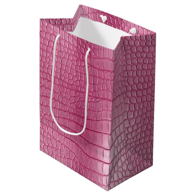 Pink Faux Alligator Animal Print Medium Gift Bag (Front Angled)