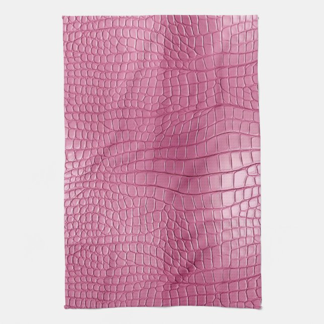 Pink Faux Alligator Animal Print Tea Towel (Vertical)