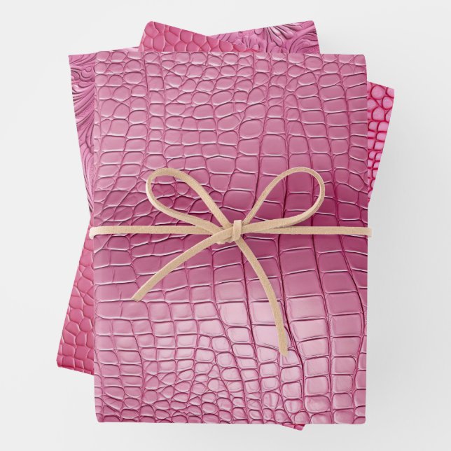 Pink Faux Alligator Animal Print Wrapping Paper Sheet (In situ)