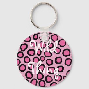 Pink Faux Animal Spots Print Wild Thing   Key Ring