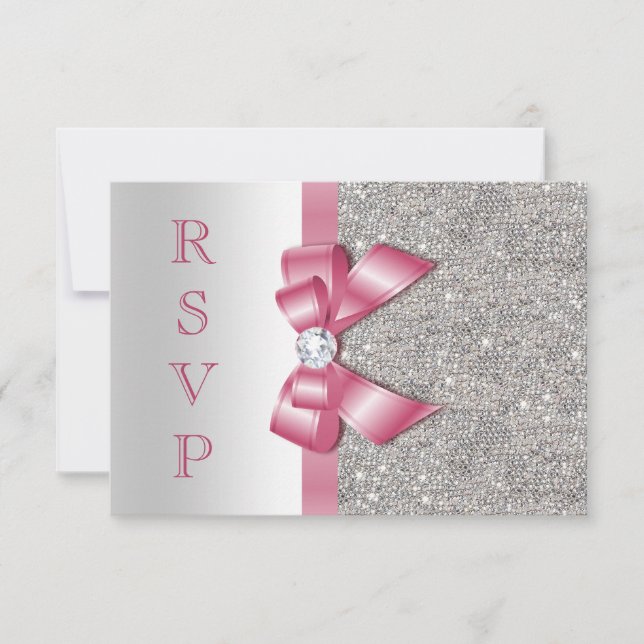 Pink Faux Bow & Diamonds RSVP (Front)