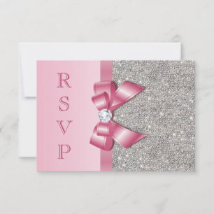 Pink Faux Bow & Diamonds RSVP Card