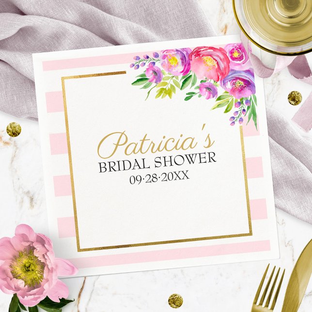 Pink & Faux Foil Gold Floral Bridal Shower Napkin (Creator Uploaded)
