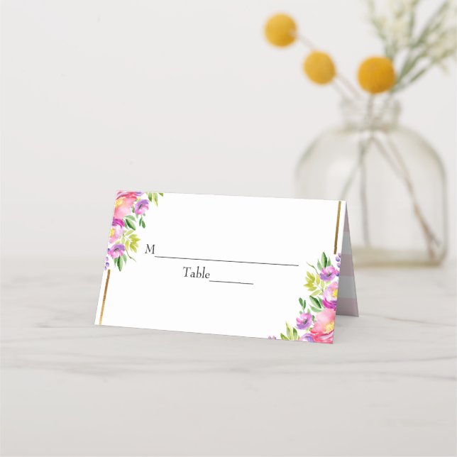 Pink & Faux Foil Gold Floral Bridal Shower Place Card (Front)
