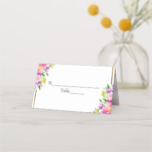 Pink & Faux Foil Gold Floral Bridal Shower Place Card