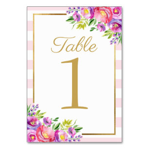Pink & Faux Foil Gold Floral Bridal Shower Table Number