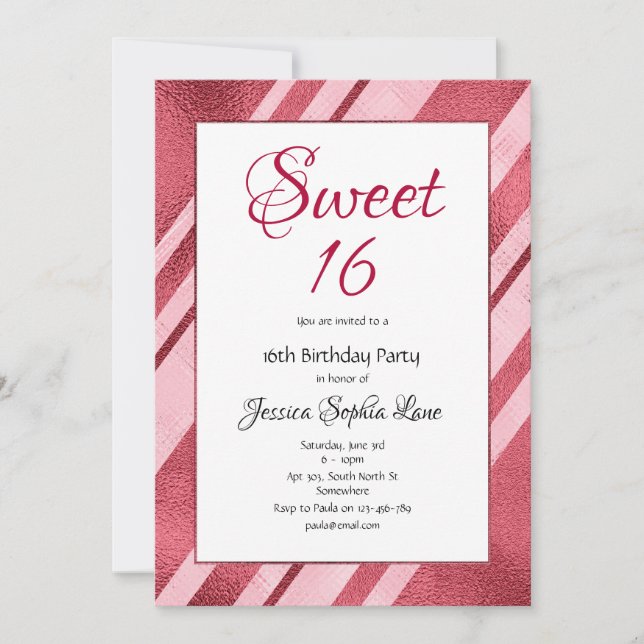 Pink Faux Foil Sweet 16 Birthday Invitation (Front)