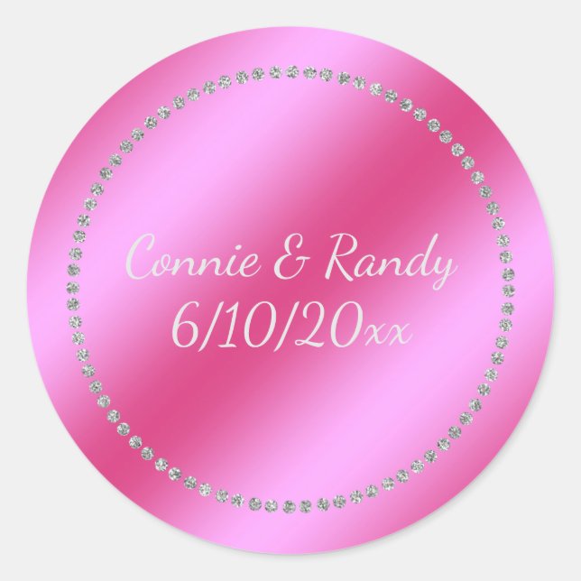 Pink Faux Foil Wedding Sticker (Front)