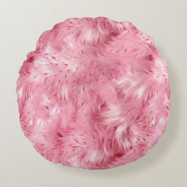 Pink Faux Fur Round Cushion (Front)