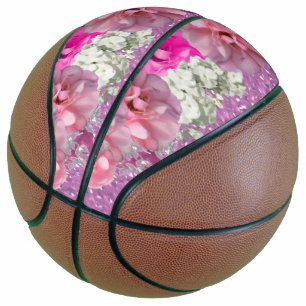 Pink Faux Glitter and Flowers Basketball