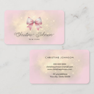 pink faux glitter bow logo business card