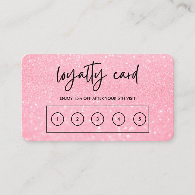 Pink Faux Glitter Custom Loyalty Card (Front)