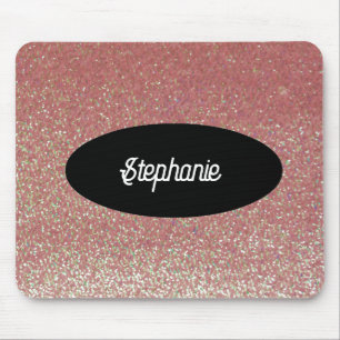Pink Faux Glitter Custom Name Mousepad