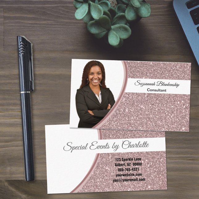 Pink Faux Glitter Custom Professional Photo Business Card (Creator Uploaded)