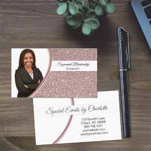 Pink Faux Glitter Custom Professional Photo Business Card