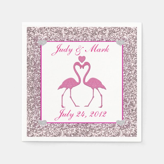 Pink Faux Glitter Flamingo  Wedding Paper Napkins (Front)