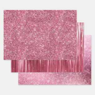Pink Faux Glitter & Glam Wrapping Paper Sheet