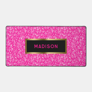 Pink Faux Glitter Gold Accents Desk Mat
