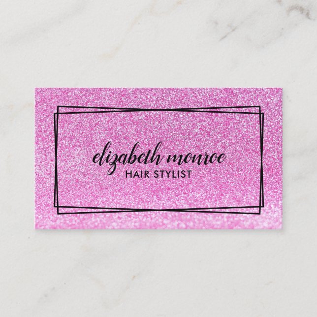 Pink Faux Glitter Hairstylist Makeup Salon Script Business Card (Front)