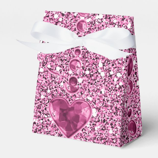 Pink Faux Glitter & Heart Droplets Favour Box (Front Side)