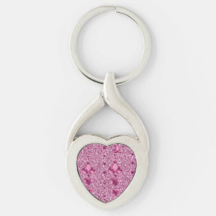 Pink Faux Glitter & Heart Droplets Key Ring