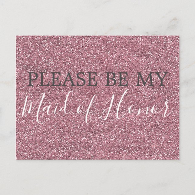 Pink Faux Glitter Maid of Honour Proposal Invitation Postcard (Front)