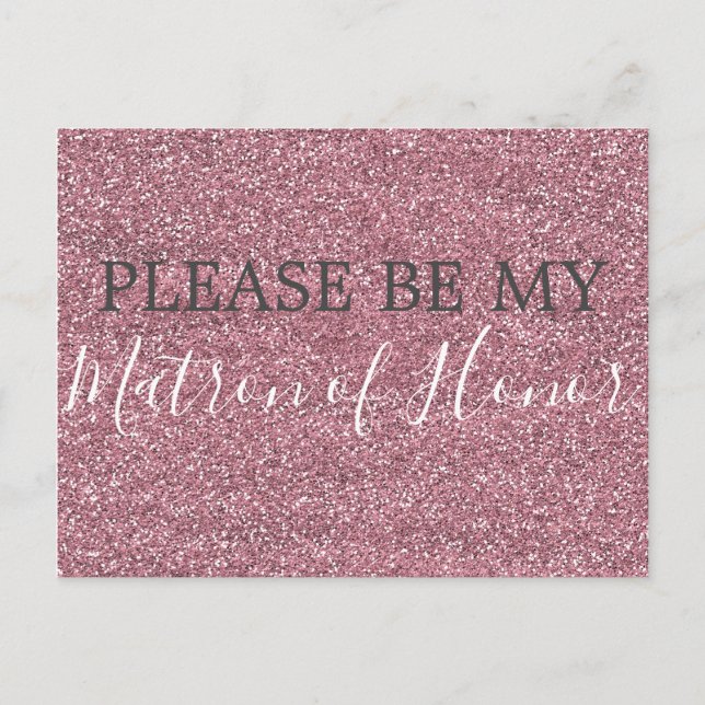 Pink Faux Glitter Matron of Honour Proposal Invitation Postcard (Front)