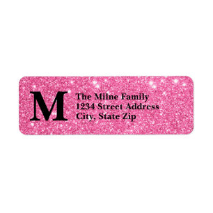 Pink Faux Glitter Monogram - Return Address Labels