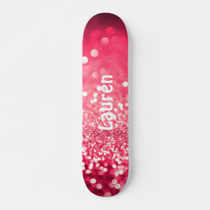 Pink Faux Glitter Personalised Girls Skateboard