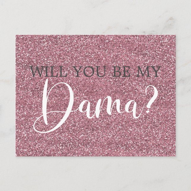 Pink Faux Glitter Quinceanera Dama Proposal Invitation Postcard (Front)