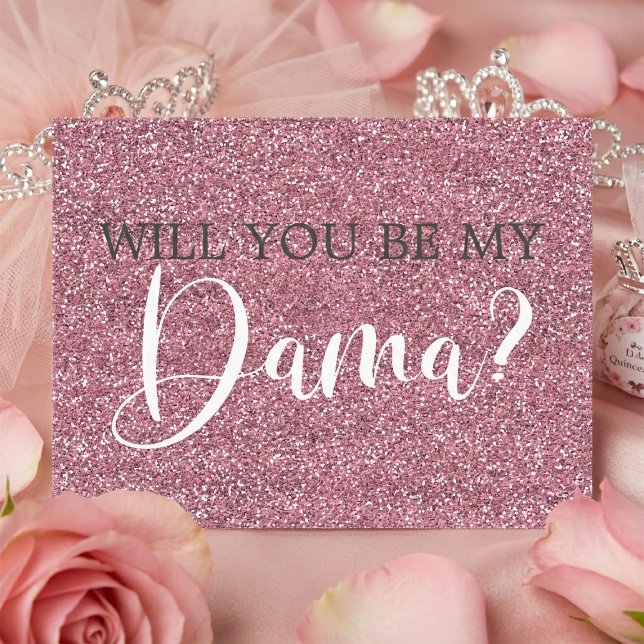 Pink Faux Glitter Quinceanera Dama Proposal Invitation Postcard (Creator Uploaded)