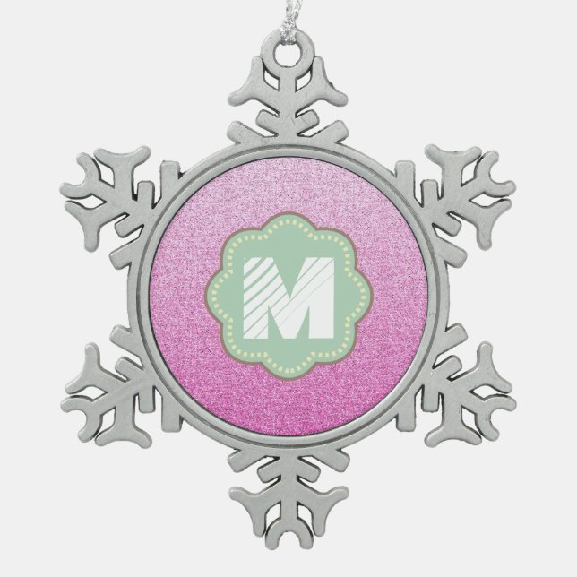 Pink Faux Glitter Snowflake Pewter Christmas Ornament (Front)