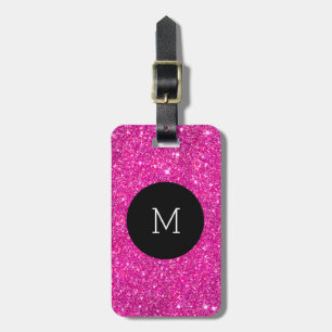 Pink Faux Glitter Sparkle Pattern Girly Monogram Luggage Tag
