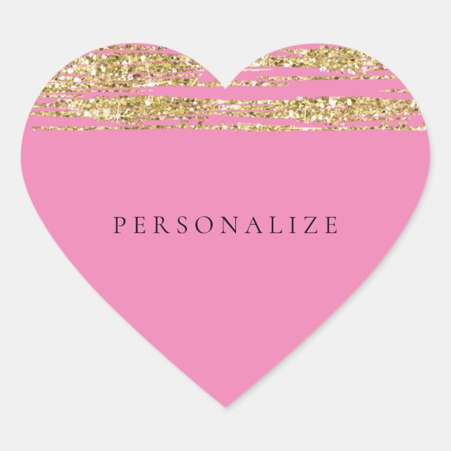 Pink Faux Glitter Stripes Heart Sticker (Front)
