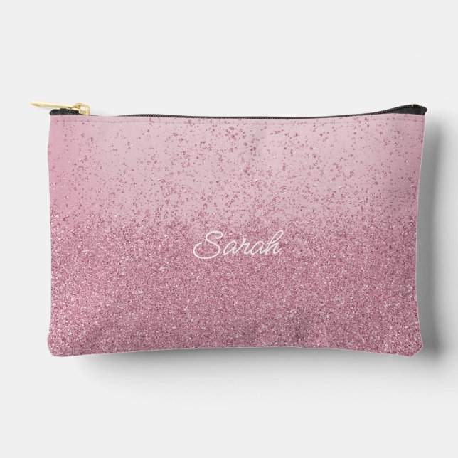 Pink Faux Glitter Valentine  Accessory Pouch (Front)