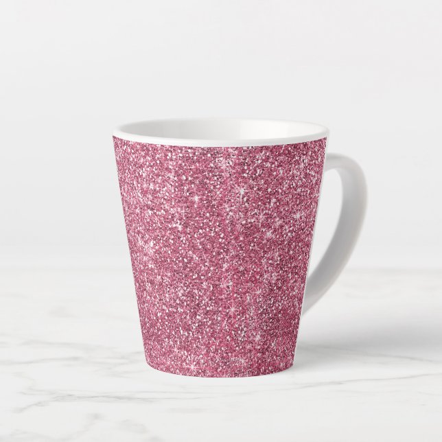 Pink Faux Glittery Stripes Latte Mug (Right Angle)